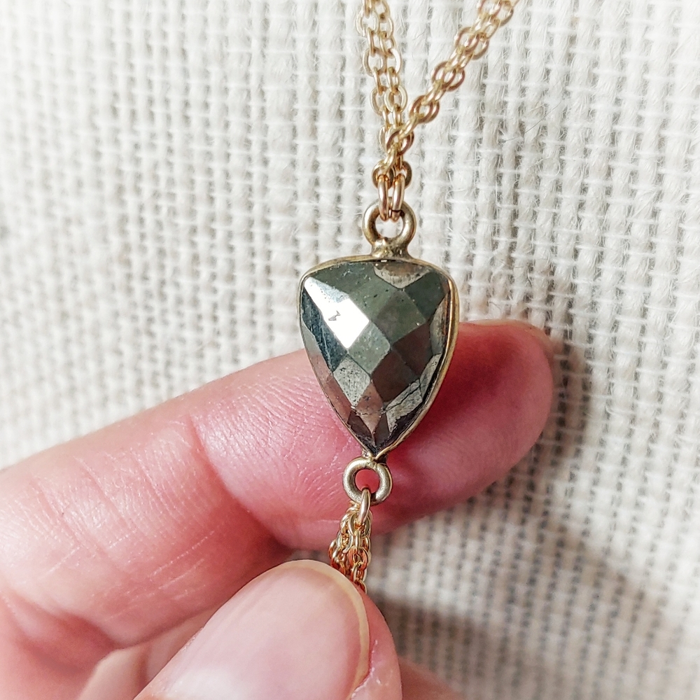 Pyrite Necklace Boho Tassel Gold Multi-Strand